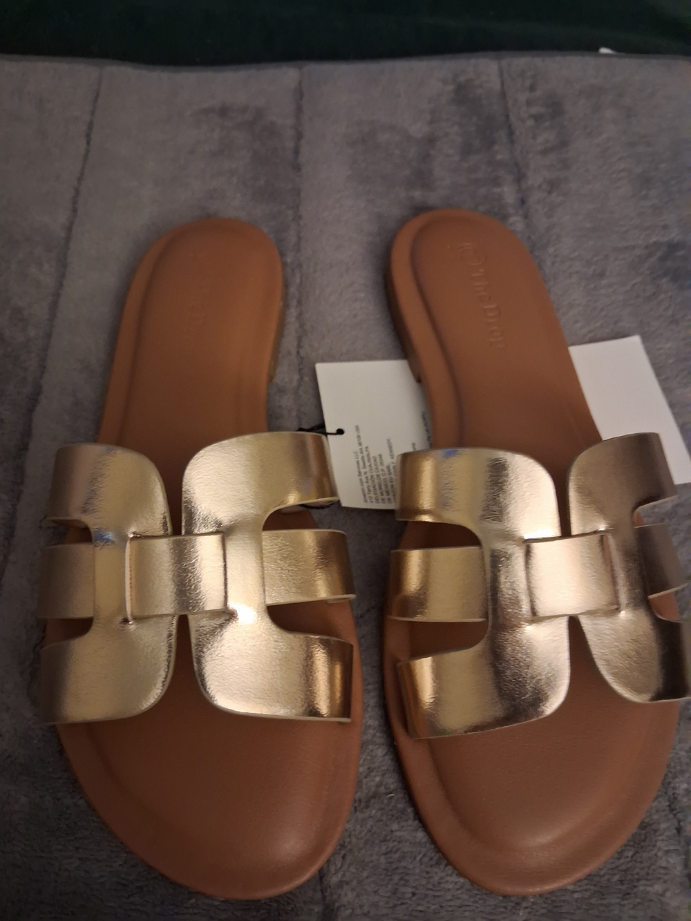 Women’s Metallic Gold Slide Sandals with Interlock Strap